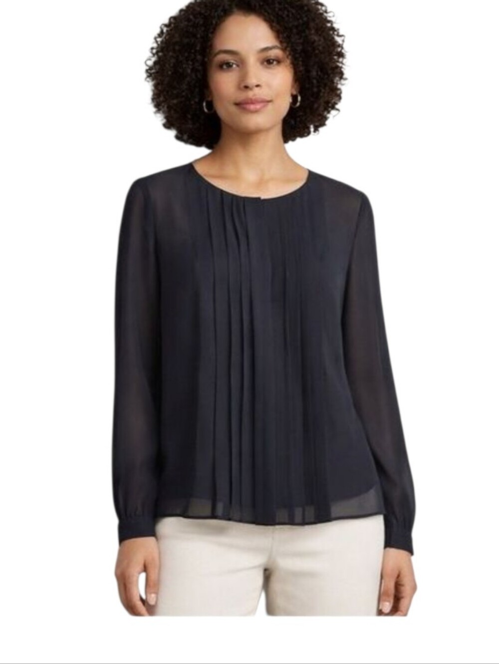 Ann Taylor LOFT Black Sheer Pleated Blouse Small
